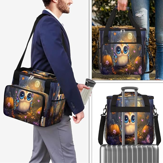 Cartoon Owl Pumpkin Butterfly Coffee Maker Carring Bag Travel Carrying Storage Tote Bag Compatible with Keurig K-Mini or K-Mini Plus Portable Single Serve Coffee Brewer Case with Pockets