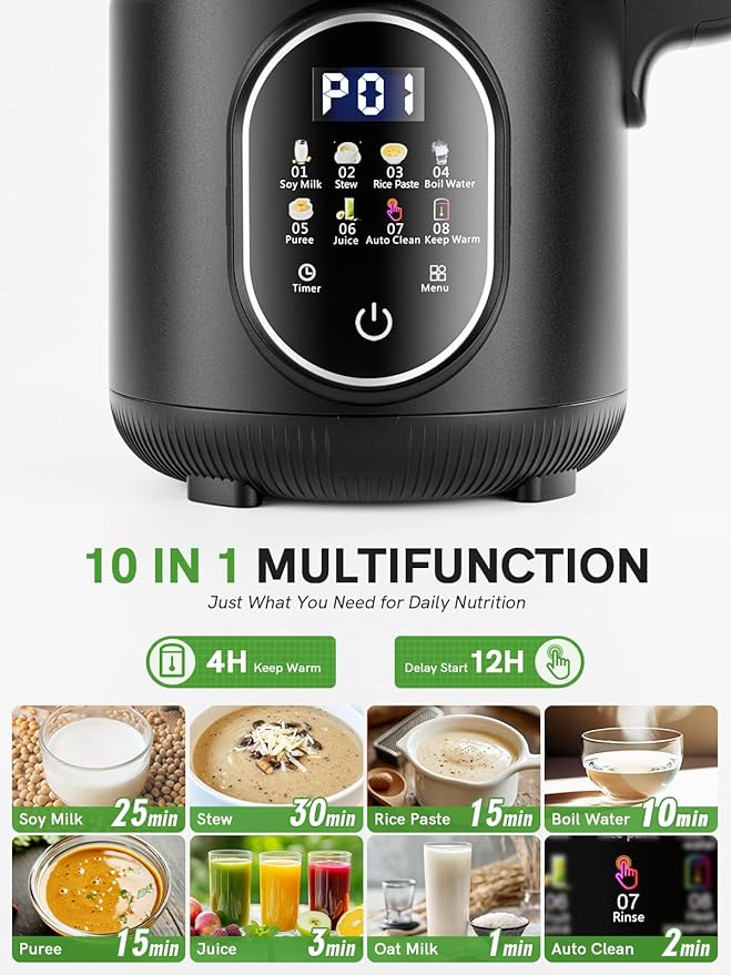 Upgraded 55oz Nut Milk Maker Machine &amp Blender 10-in-1 Homemade Soy Milk Maker with 20 Blades Plant-Based Almond Oat Milk Maker with Auto Clean Delay Start Boil Water Keep Warm 5-6 Cups Bla
