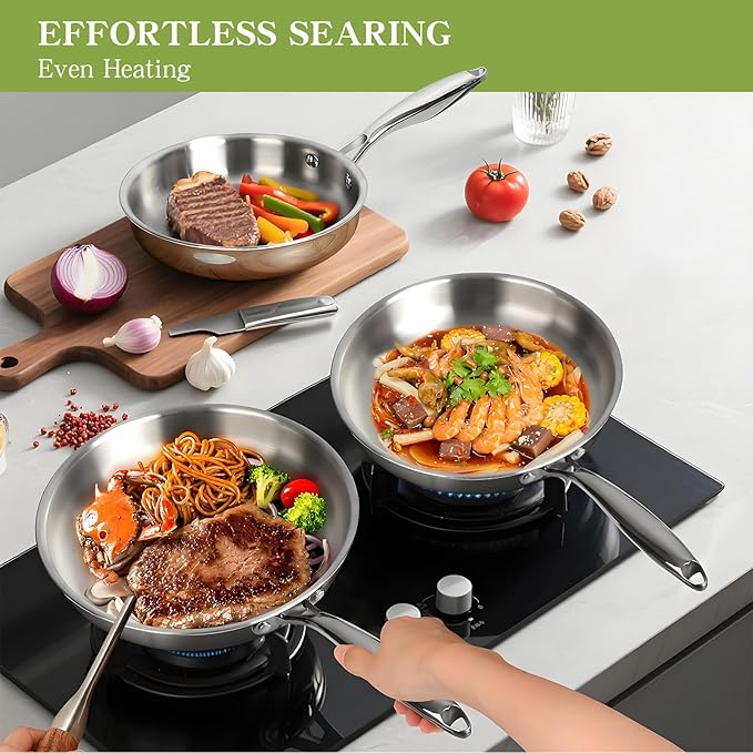 Triple Ply Stainless Steel Pots and Pans Set EWFEN 12 Piece Induction Cookware Set Oven Dishwasher Safe | Frying Pans Saucepans Saute Pan &amp Stock Pot PFOA Free Kitchen Skillet