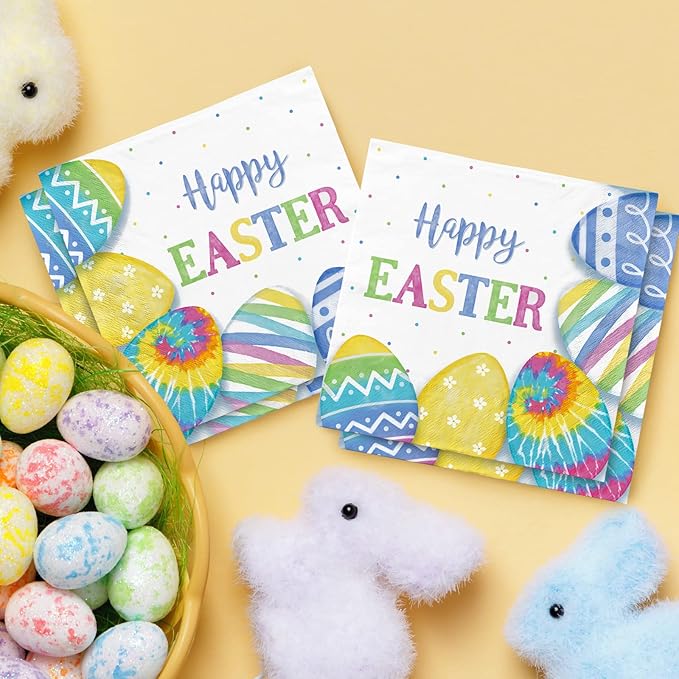 Happy Easter Party Supplies Kit Disposable Dinnerware Includes Paper Dinner Plates Dessert Plates Napkins for Easter party Decorations Serve 50