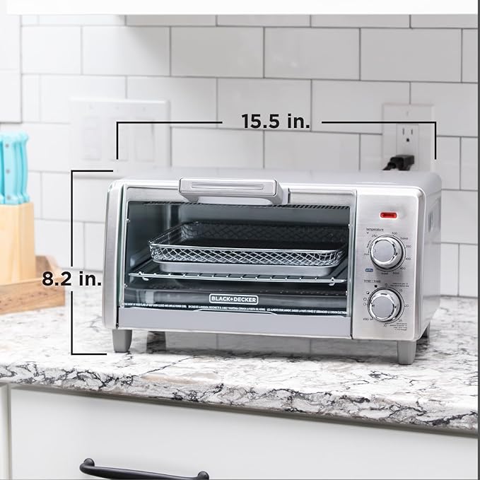 BLACK+DECKER Crisp 'N Bake Air Fry Countertop Convection Toaster Oven Medium Capacity 4-Slice 5-in-1 Fits 9” Pizza 30-Min Timer Bake Broil Air Fry Toast Keep Warm Stainless Steel
