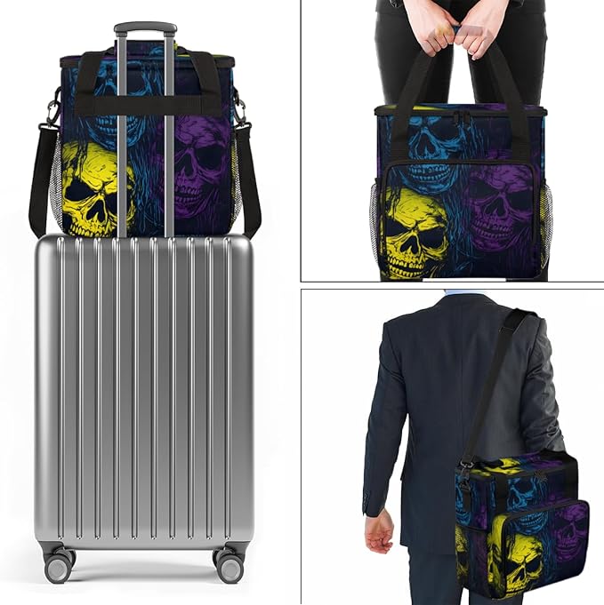 Neon Skull Coffee Maker Carrying Bag Portable Travel Storage Tote Bag Compatible with K-Mini or K-Mini Plus Single Serve Coffee Brewer Carrying Case with Multiple Pockets &amp Shoulder Strap