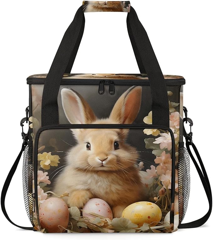 Cute Bunny Easter Eggs Coffee Maker Carring Bag Large Insulated Storage Organizer Case Tote Bags with Shoulder Strap for Travel Work Picnic