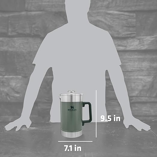 STANLEY Classic Stay-Hot French Press Coffee Maker 48 oz | 5 Minute Brew 4 Hours Hot | Mesh Filter for Coffee Grounds | Insulated Stainless Steel French Press | BPA-Free | Hammertone Green