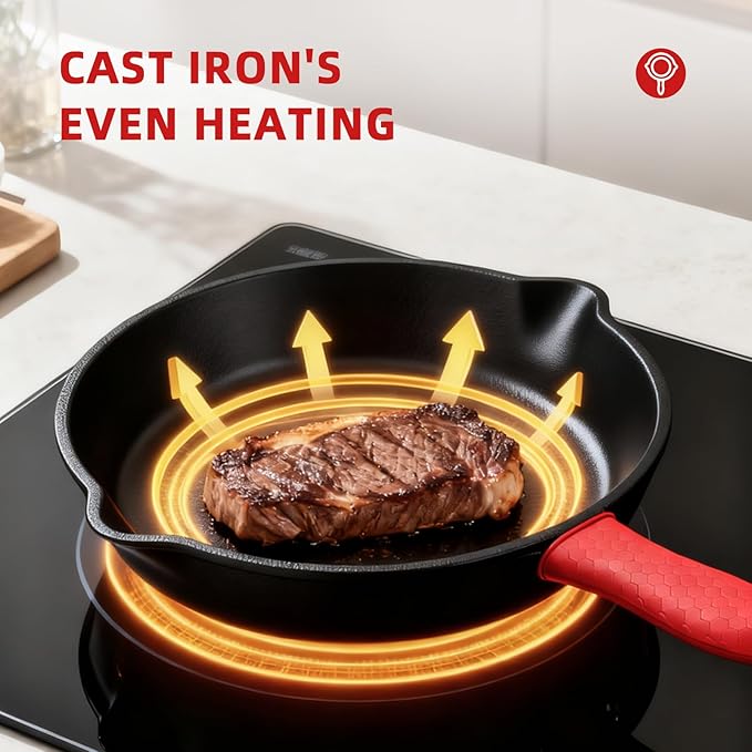 3 piece set cookware set 6 8 10 Inches for frying saute &ampmore easy use in the oven stove grill or campfire black with silicone heat-resistant cover