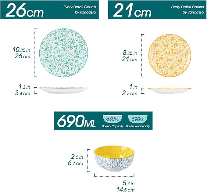 vancasso SELENE Plates and Bowls Set for 6 18 Pieces Dinnerware Sets Mircowave and Dishwasher Safe Dishes Set Porcelain Pastel Dinnerware