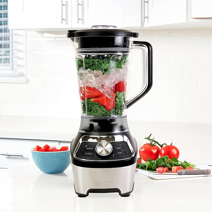 Kenmore Countertop Blender – Electric Mixer for Smoothies Ice Crush &amp Pulse Function Heavy Duty Tritan plastic Pitcher licuadora With 6 Speed Kitchen Appliance Dishwasher-Safe Jar Black