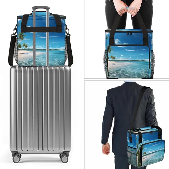 Summer Ocean Coffee Maker Travel Bag for Keurig K-Mini/K-Mini Plus Insulated Waterproof Tote with Pockets for K-Cup Portable Single-Serve Brewer Case