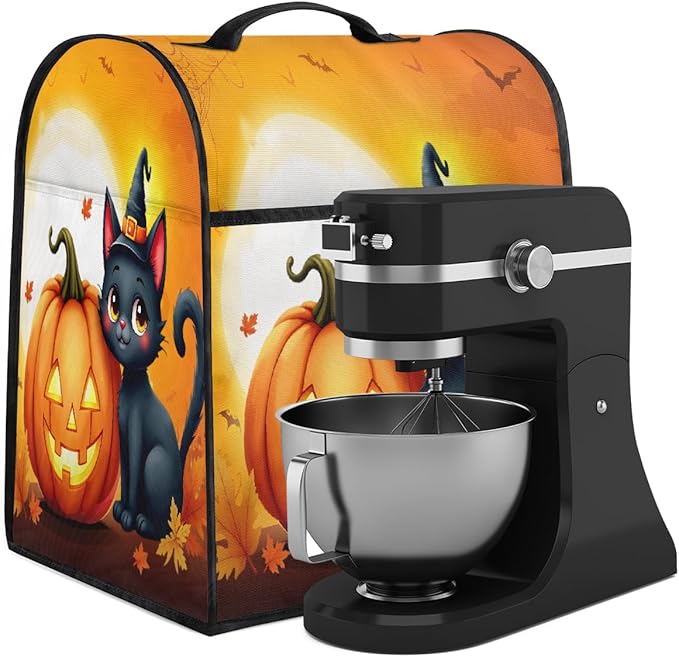 cfpolar Kitchen Aid Mixer Cover Compatible with 6-8 Quarts Halloween Cute Cat Pumpkin Stand Mixer Cover Kitchen Aid Mixers Accessories Appliance Organizer Bag Dust Covers with Zipper Pocket