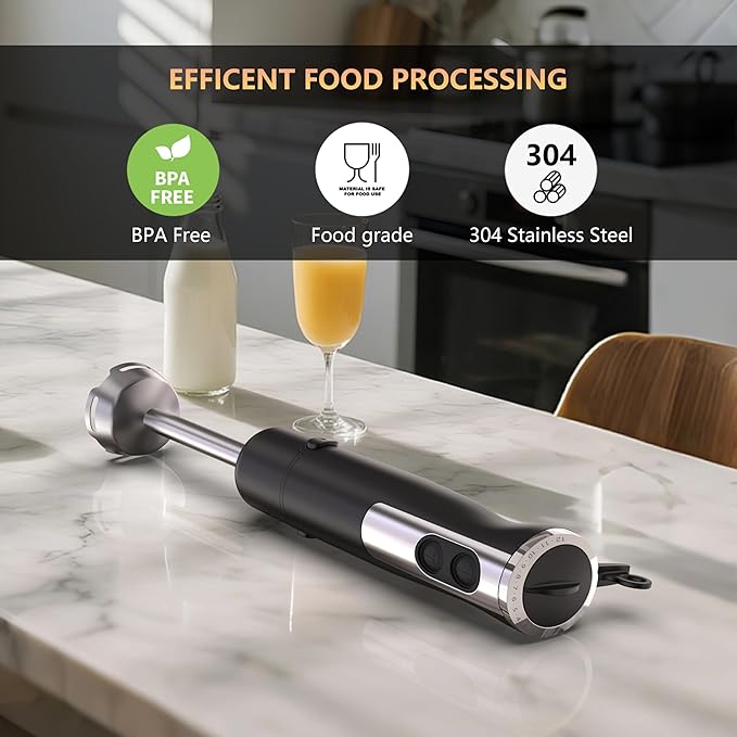 immersion blender corded electric stick mixer 1000W dual-speed motor 12 adjustable speeds comes with a measuring cup suitable for baby food purees and soups