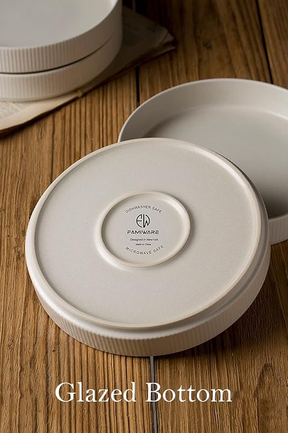 famiware 8.25 Paste Bowl Set (4 Piece) and 10 Dinner Plates for 6 - Matte White