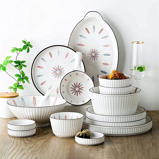 Dinnerware Sets - Luxury Gift Dishes Service Set Ceramics Dinner Sets 54 Pieces Cereal Bowl and Steak Plate Set - Porcelain Japanese Style Dinnerware Set for Family Gathering