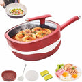 12 Inch Titanium Alloy Non Stick Pot with Lid with Steamer Ergonomic Stay-Cool Handle Nonstick Frying Pan Cookware Set for Frying Stewing Induction &amp Gas (Red)