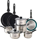 Well Home Cookware Set 8 Pieces Stainless Steel + 3 Pans Diameter 16 x 20 x 24 cm Metallic Blue Pressed Aluminium