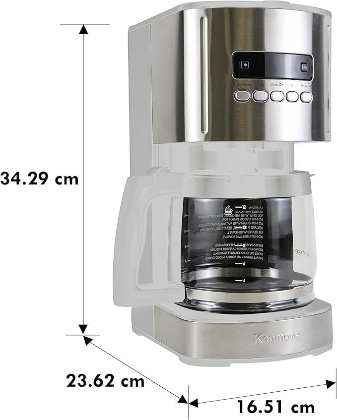 Kenmore Drip Coffee Maker - 12 Cup Programmable Cafe Machine With Glass Pot Regular &amp Bold Brew Auto Shut Off Large Water Reservoir Reusable Filter Kitchen Appliances For Cafeteria Barista