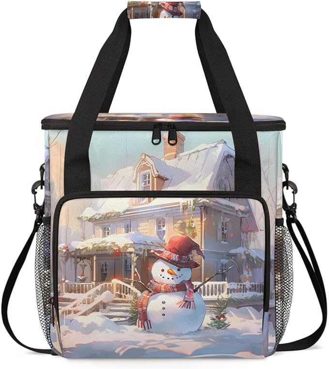Xmas Snowman Coffee Maker Carrying Bag Retro Snowman Travel Storage Bag Compatible with K-Mini or K-Mini Plus Single Serve Coffee Brewer Carrying Case with Multiple Pockets &amp Shoulder Strap