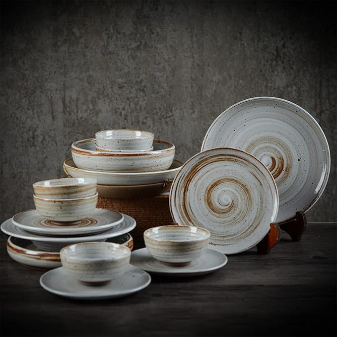 Dinnerware Sets Porcelain Bowls and Plates Sets Ceramic Dinnerware Set Retro 16 Pcs Stoneware Dishes Set for 4 Plate/Bowl Tableware Comb