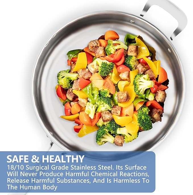 Nuwave Pro-Smart 9pc Stainless Steel Cookware Set Heavy-Duty Tri-Ply 3.1mm Thickness 18/10SS Space Saving Nestable Design Stay-Cool Handles Induction-Ready Works on All Cooktops 20Yeär Wärranty