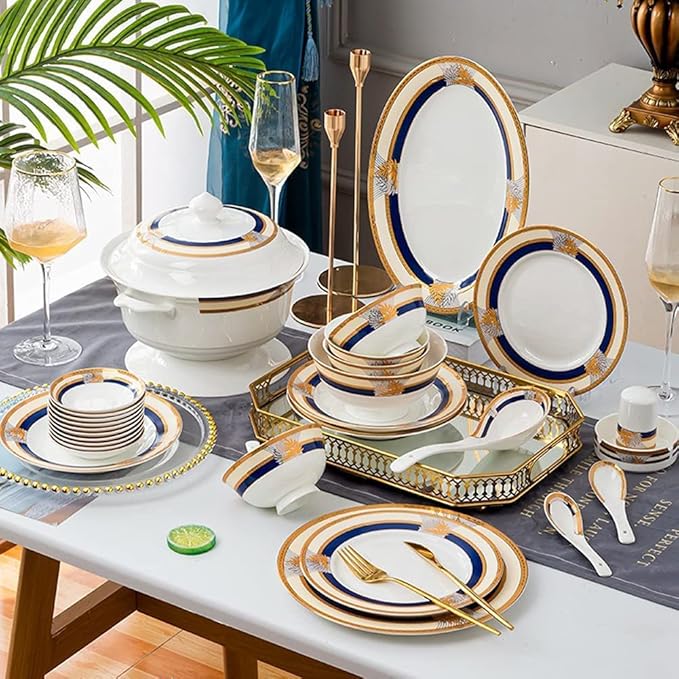 58 Piece Porcelain Dinner Sets High Temperature Resistance Bone China Dinnerware Set Ceramic Plates and Bowls Sets Service for 6-10