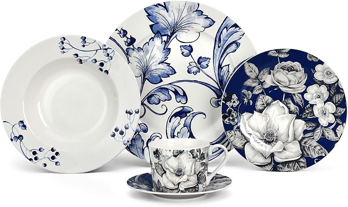 STP Porcelain J-229574 Azur de Limoges Bone China Dinnerware Set of 20 Service for 4