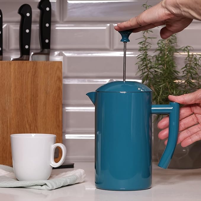 Frieling Double-Walled Stainless Steel French Press Coffee Maker Lagoon Blue 34 fl oz.