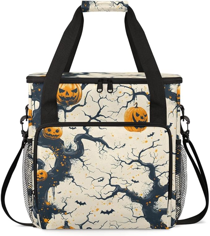 Halloween Pumpkin Coffee Maker Carrying Bag Graffiti Pumpkin Travel Storage Bag Compatible with K-Mini or K-Mini Plus Single Serve Coffee Brewer Carrying Case with Multiple Pockets &amp Shoulder St