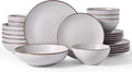 Famiware Venus Speckled Dinnerware Set 24-Piece Stoneware Dishes for 6 Matte Light Gray - Includes Pasta Bowls &amp Dinner Plates for Everyday Meals or Formal Dining Microwave &amp Dishwasher Saf
