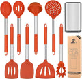 Silicone Cooking Utensil Set 8Pcs Non-stick Cookware with Stainless Steel Handle BPA Free Heat Resistant Kitchen Tools with Spatulas Turners Spoons Skimmer and Pasta Fork (RED)