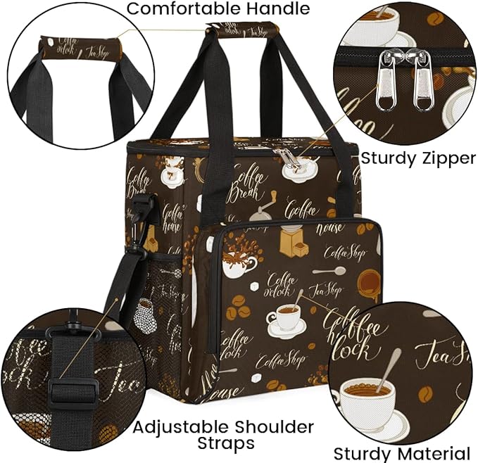 coffee sugar coffee beans Coffee Maker Carring Bag Travel Carrying Storage Tote Bag Compatible with Keurig K-Mini or K-Mini Plus Portable Single Serve Coffees Brewer Case with Pockets for K-cup Pods