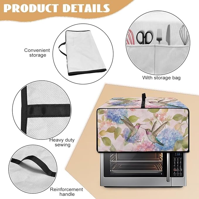 Hummingbird Leaves Toaster Oven Cover Waterproof Air Fryer Compatible for Air Fryer/French Door 360 Air Fryer Toaster Oven Combo With Organizing Side Pockets