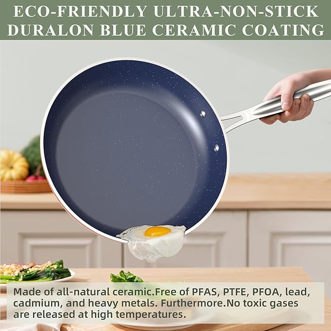 Nuwave 7pc Cookware Set Healthy Duralon Blue Ceramic Nonstick Coated Diamond Infused Scratch-Resistant PFAS Free Oven Safe Induction Ready &amp Evenly Heats Tempered Glass Lids &amp Stay-Cool H