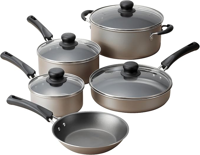 9-Piece Blue Nonstick Cookware Set – Affordable &amp Versatile for Home Kitchens (Champagne)