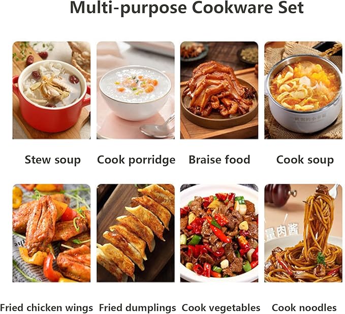 Nonstick Kitchen Pots and Pans Set with Visual Lid Includes Milk Pot Soup Pot Frying Pan and Tableware Sets 13Pcs Induction Cookware Cooking Set for Oven &amp Dishwasher Safe