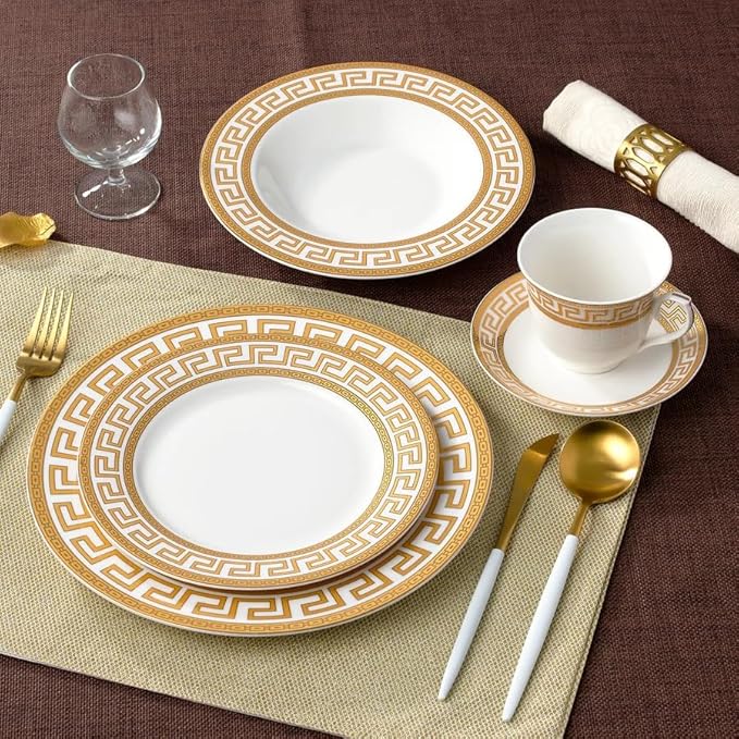 GP1347-20G 20 PCs Fine Porcelain Dinnerware Set Tableware Set with Antique Greek Pattern Set for 4