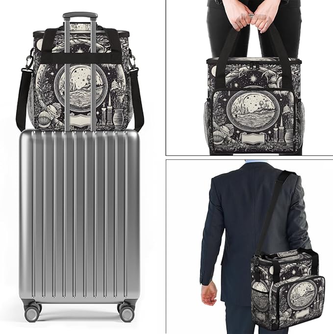 Magic Circle Coffee Maker Carrying Bag Grey Ethnic Aztec Travel Storage Bag Compatible with K-Mini or K-Mini Plus Single Serve Coffee Brewer Carrying Case with Multiple Pockets &amp Shoulder Strap