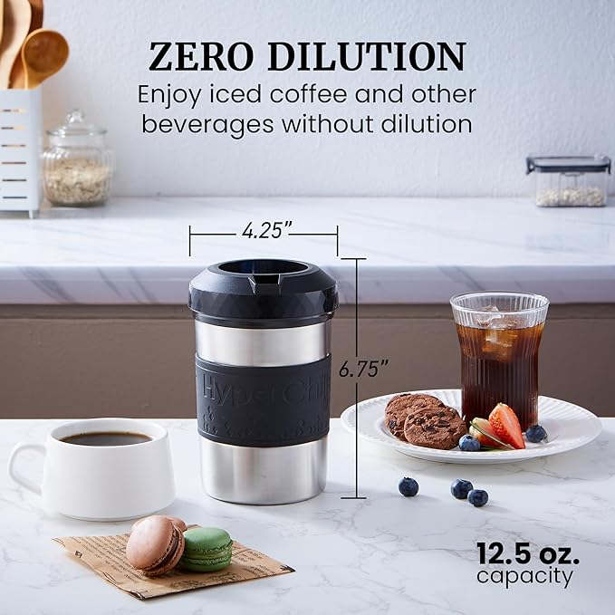 The Original but NEW Stainless-Steel HyperChiller HC2SS Patented Iced Coffee/Beverage Cooler Ready in One Minute Reusable for Iced Tea Wine Spirits Alcohol Juice 12.5 oz Stainless Steel