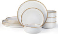 E-far Plates and Bowls Set for 4 12-Piece Stoneware Dinnerware Sets Ceramic Dinning Ware Reactive Glaze Dishes Set Microwave &amp Dishwasher Safe - Seashell White