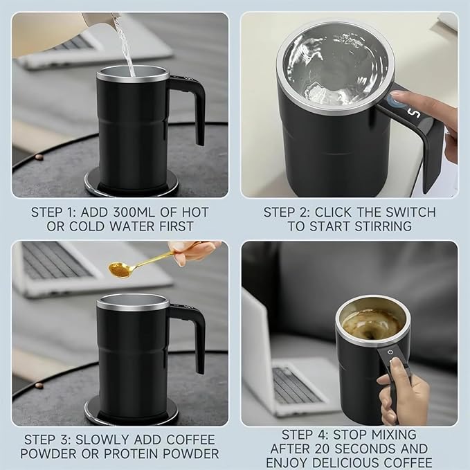 Self-Stirring Magnetic Coffee Cup with Temp Display 16oz/380ML Type-C Rechargeable Touch Lcd Display Safe &amp Food-Grade Easy to Clean (Pink1PCS)