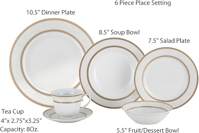 Porcelain Dinnerware Set 24 Piece Service for 4 by Lorren Home Trends: Amelia Design