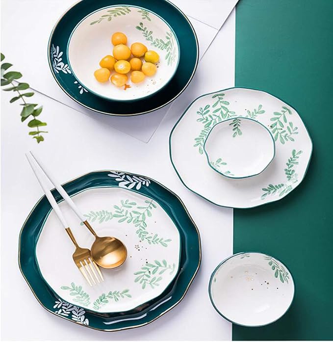 Style Dinnerware Set with Dinner Plate Dessert Plate Soup Plate Bowl Mug Service Heat Insulation and Anti Scalding Can Be Used in The Dishwasher OvenAB