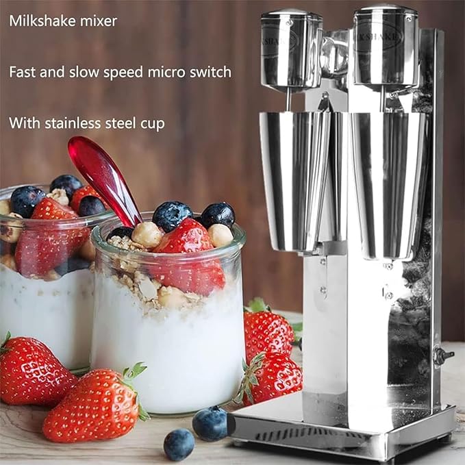180W+180W Portable Commercial Milk Shake Machine with 2 Stainless Steel Cups 2 Gear Speed Adjustable Compact &amp Easy Clean for Commercial and Home