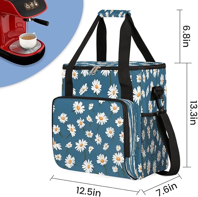 Daisy Printed Floral Coffee Maker Travel Bag for K-Mini or K-Mini Plus Single Serve Coffee Brewer Portable Storage Tote Case for Tarvel