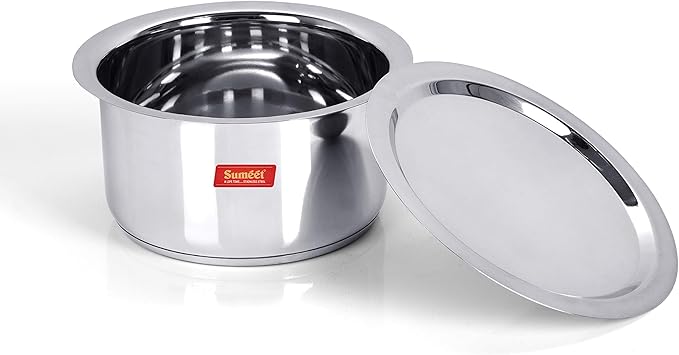 Sumeet Big Size Stainless Steel Induction Bottom (Encapsulated Bottom) Gas Stove Friendly Container/Tope/Cookware with Lid Size No.15 3.5 liter Silver