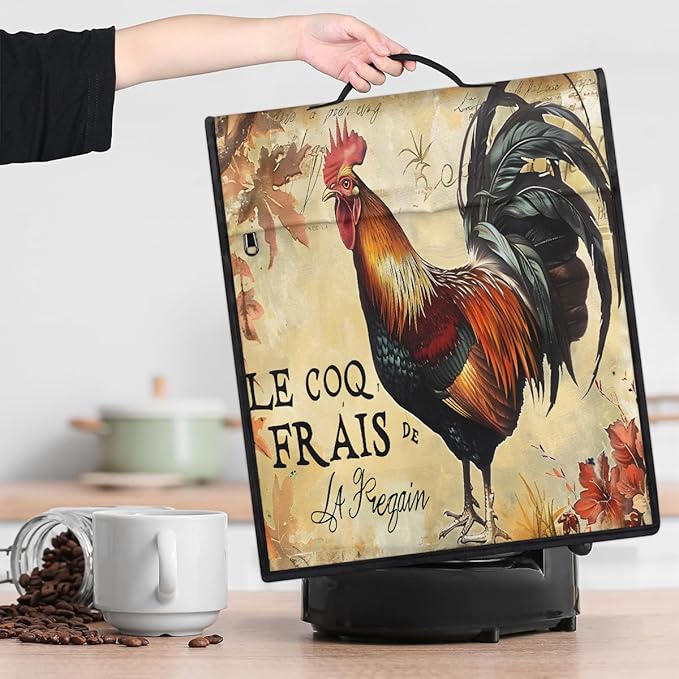 Kitchen Aid Mixer Cover Autumn Rooster Leaves Stand Mixer Cover Compatible with 6-8 Quarts Stand Mixers Dust Covers with Zipper Pocket Foldable Washable Kitchen Aid Organizer Bag