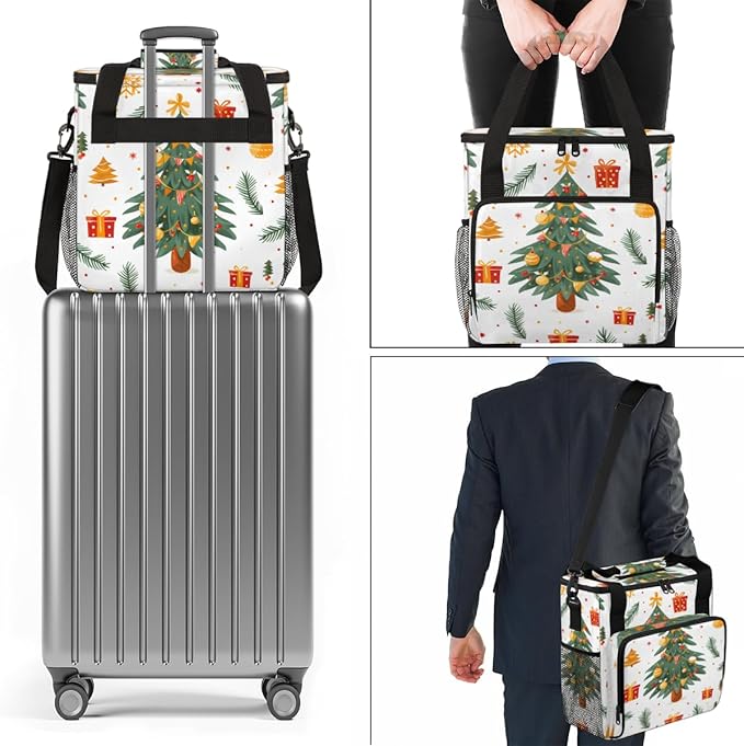Glitter Tree Coffee Maker Carrying Bag Christmas Gift Travel Storage Bag Compatible with K-Mini or K-Mini Plus Single Serve Coffee Brewer Carrying Case with Multiple Pockets &amp Shoulder Strap
