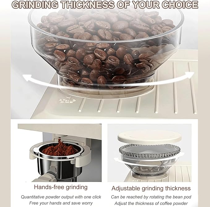 Automatic Espresso Machine with Grinder &amp Milk Frother Touchscreen Espresso Coffee Maker with Visual Thermometer All-in-One Coffee Maker Hot &amp Iced Latte Cappuccino(White)