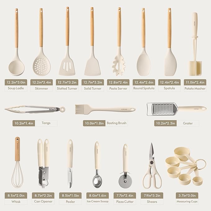 CAROTE 43pcs Cookware Utensil Set Nonstick Cookware Sets 446°F Heat Resistant Kitchen Utensils Gadgets Set