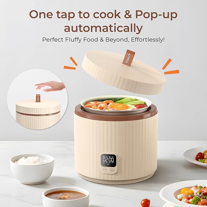 TOKIT Rice Cooker Small 3 Cup Uncooked /6 Cup Cooked Modern Multifunctional Mini Rice Cooker with Display Touch Button for 1-3 People Ceramic Coated Non-Stick Pot 8 Cook Functions - Cooking &amp War