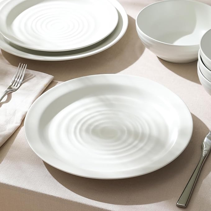 Stone Lain Orbit 4-Piece Dinner Plate Set Stoneware White
