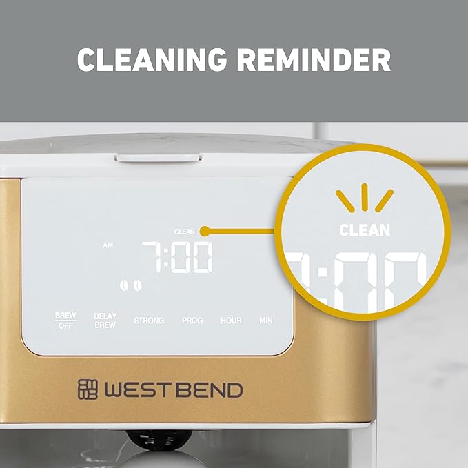 West Bend Timeless 12-Cup Programmable Coffee Maker with Brew Strength Selector for Hot and Iced Coffee Includes 1-4 Cup Brew Option and Permanent Filter